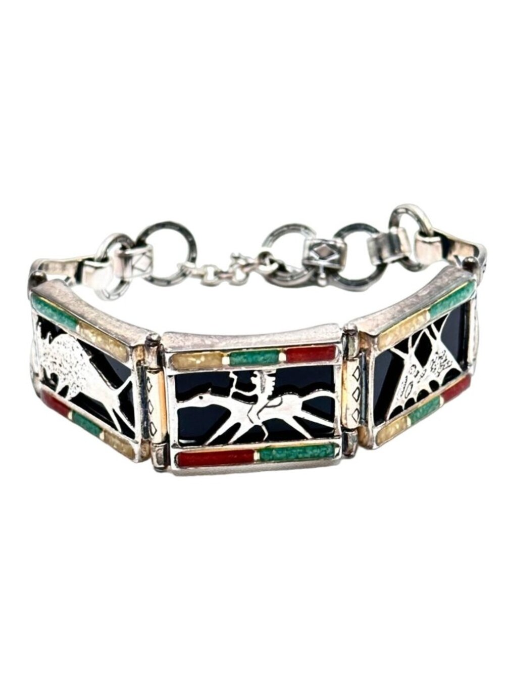 Carolyn Pollack Bracelet Sterling Silver Gemstone Horse Tee Pee Buffalo